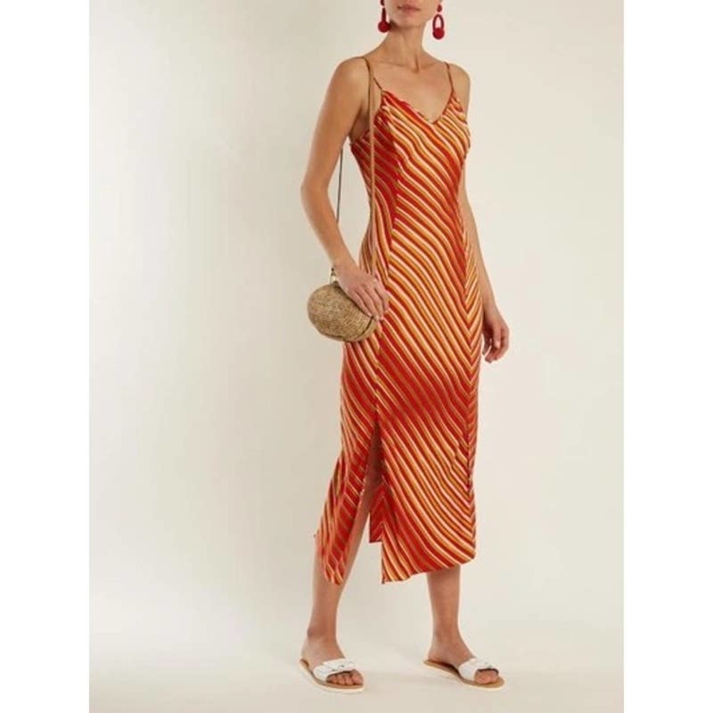 Diane Von Furstenberg Orange and Cream Striped Slip Dress